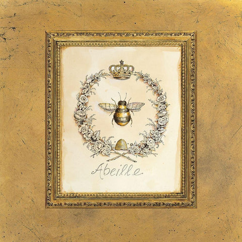 Engraved Bee Black Ornate Wood Framed Art Print with Double Matting by White, Kathryn
