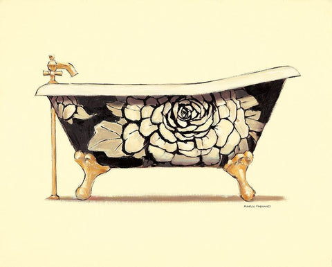 FLORAL BATH White Modern Wood Framed Art Print with Double Matting by Fabiano, Marco