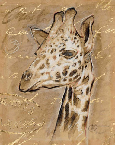 Safari Giraffe Black Ornate Wood Framed Art Print with Double Matting by Barrett, Chad