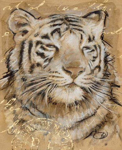 Safari Tiger White Modern Wood Framed Art Print with Double Matting by Barrett, Chad
