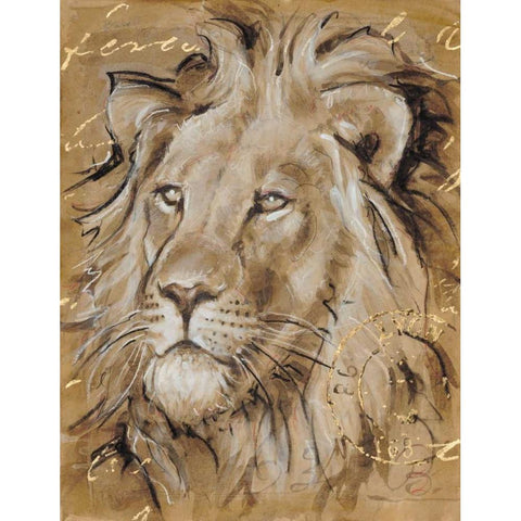 Safari Lion Gold Ornate Wood Framed Art Print with Double Matting by Barrett, Chad