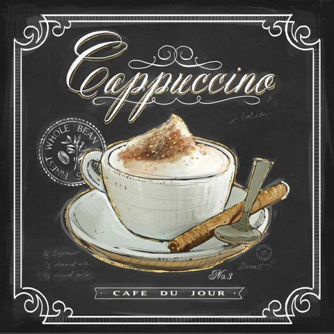 Coffee House Cappuccino Black Ornate Wood Framed Art Print with Double Matting by Barrett, Chad