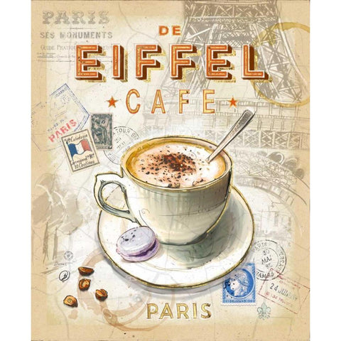 Eiffel Tower Cafe Black Modern Wood Framed Art Print with Double Matting by Barrett, Chad