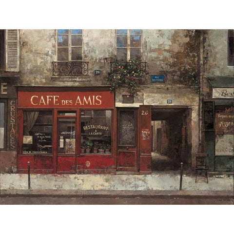 Cafe Des Amis Black Modern Wood Framed Art Print by Hak, Chiu Tak