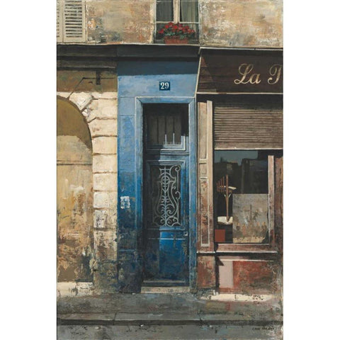La Porte Bleu Gold Ornate Wood Framed Art Print with Double Matting by Hak, Chiu Tak