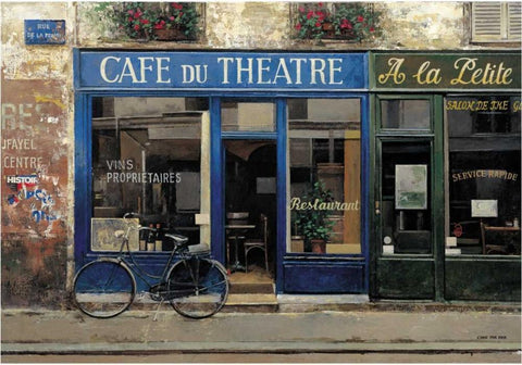 Cafe du Theatre Black Ornate Wood Framed Art Print with Double Matting by Hak, Chiu Tak