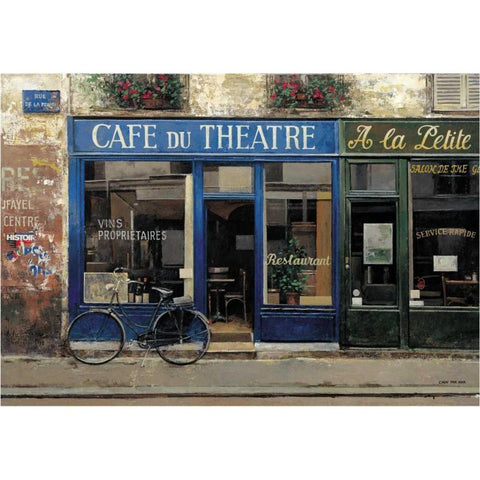 Cafe du Theatre Black Modern Wood Framed Art Print with Double Matting by Hak, Chiu Tak