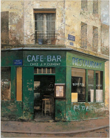 Cafe Bar White Modern Wood Framed Art Print with Double Matting by Hak, Chiu Tak