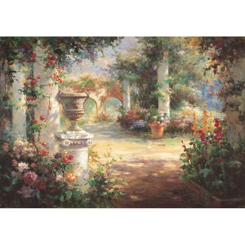 Sunlit Countyard Black Modern Wood Framed Art Print with Double Matting by Oxley, Vail