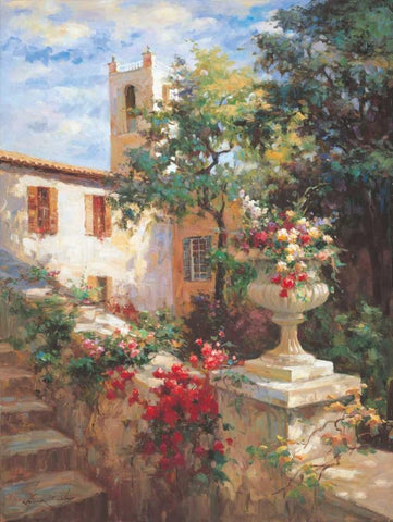 Floral Urn Black Ornate Wood Framed Art Print with Double Matting by Oxley, Vail