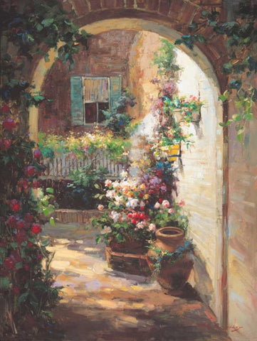 Floral Archway Black Ornate Wood Framed Art Print with Double Matting by Oxley, Vail