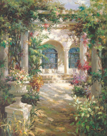 Courtyard Shadows Black Ornate Wood Framed Art Print with Double Matting by Oxley, Vail