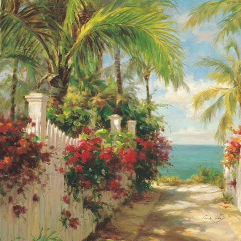 Seaside Walk Black Ornate Wood Framed Art Print with Double Matting by Oxley, Vail