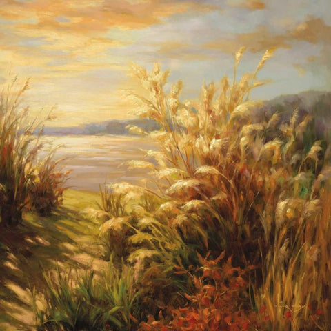 Natures Waterfront Gold Ornate Wood Framed Art Print with Double Matting by Oxley, Vail