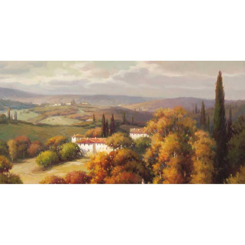 Tuscan Panorama Gold Ornate Wood Framed Art Print with Double Matting by Oxley, Vail