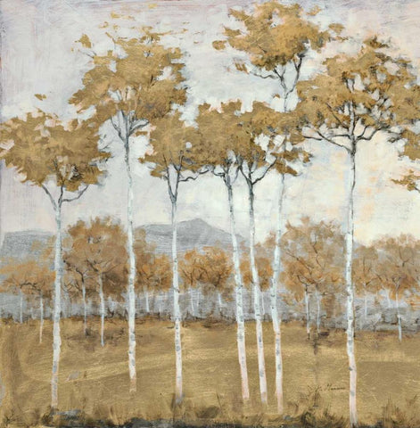 Autumns Gold 1 White Modern Wood Framed Art Print with Double Matting by Schultz McGannon