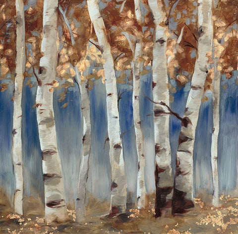 Copper and Blue Birch Trees, Square 2 Black Ornate Wood Framed Art Print with Double Matting by Lehman, Laurel