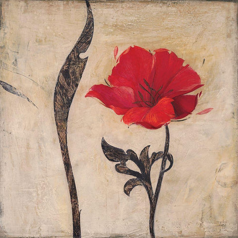 Scarlet Blossom Black Modern Wood Framed Art Print by Stoyanov, Ivo
