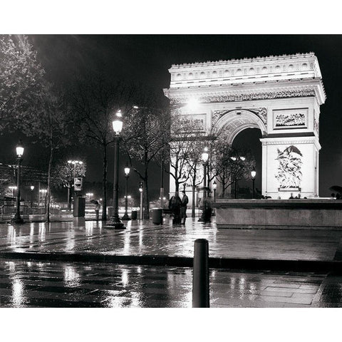 Night - Arc De Triomphe Gold Ornate Wood Framed Art Print with Double Matting by Vandenack