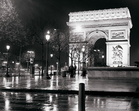Night - Arc De Triomphe Black Ornate Wood Framed Art Print with Double Matting by Vandenack