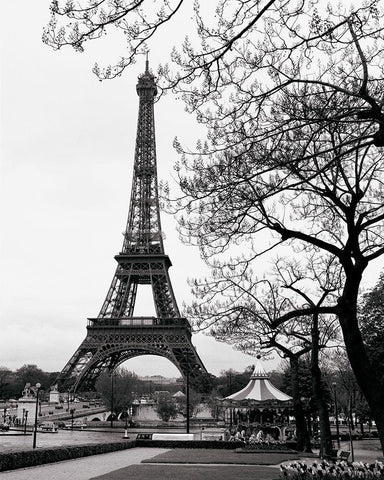Summer - La Tour Eiffel White Modern Wood Framed Art Print with Double Matting by Vandenack
