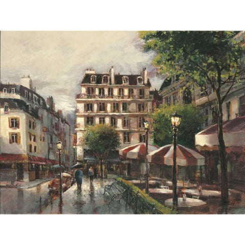 Bistro Stroll Black Modern Wood Framed Art Print with Double Matting by Heighton, Brent