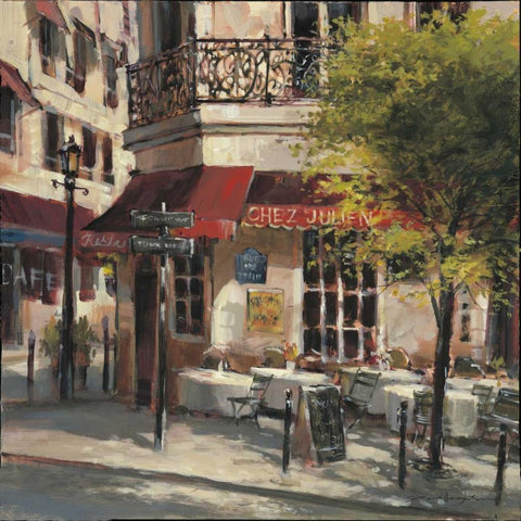 Corner Cafe Black Modern Wood Framed Art Print by Heighton, Brent