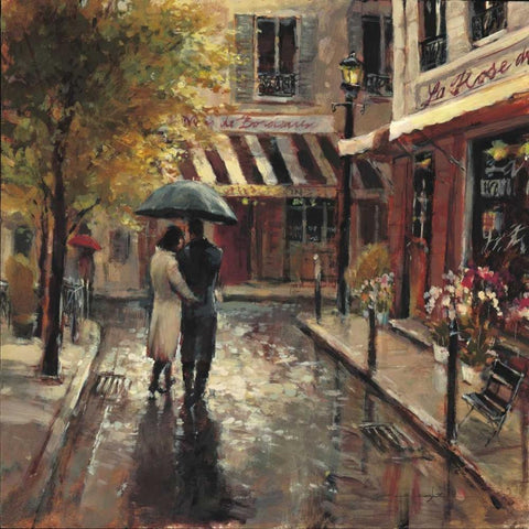 Romantic Stroll Black Ornate Wood Framed Art Print with Double Matting by Heighton, Brent