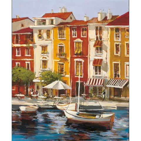 Mediterranean Waterfront I Black Modern Wood Framed Art Print by Heighton, Brent