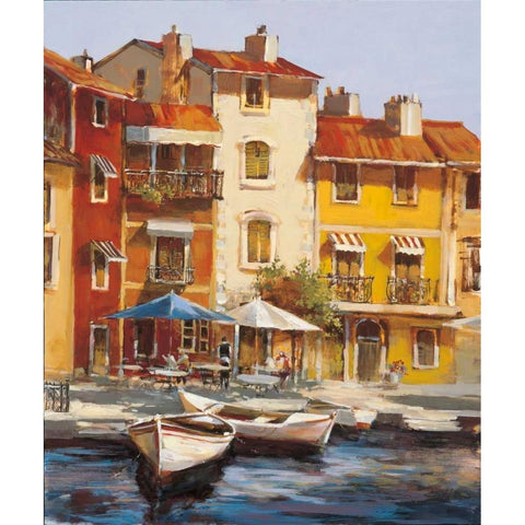 Mediterranean Waterfront II White Modern Wood Framed Art Print by Heighton, Brent