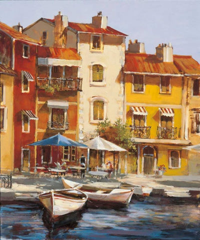 Mediterranean Waterfront II White Modern Wood Framed Art Print with Double Matting by Heighton, Brent