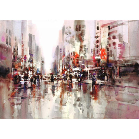 City Rain 1 Black Modern Wood Framed Art Print with Double Matting by Heighton, Brent