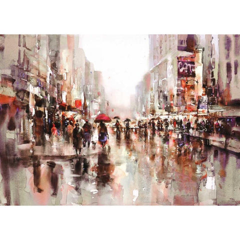 City Rain 2 Black Modern Wood Framed Art Print with Double Matting by Heighton, Brent