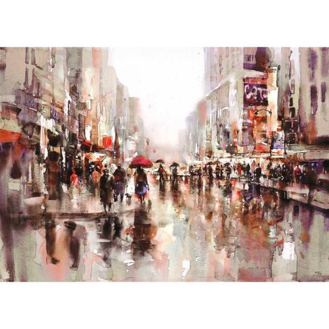 City Rain 2 Gold Ornate Wood Framed Art Print with Double Matting by Heighton, Brent