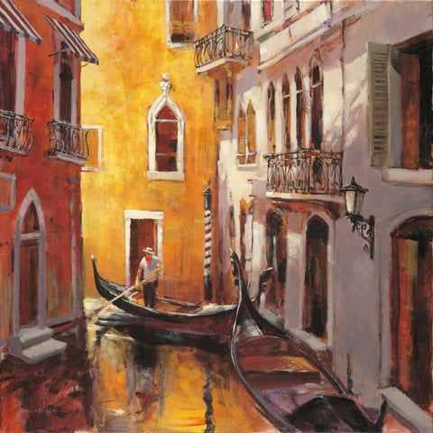 Venice Morning Black Modern Wood Framed Art Print with Double Matting by Heighton, Brent