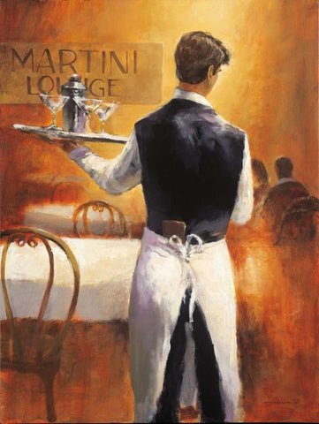 Martini Lounge Black Ornate Wood Framed Art Print with Double Matting by Heighton, Brent