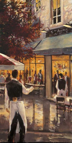 5Th Ave Cafe White Modern Wood Framed Art Print with Double Matting by Heighton, Brent