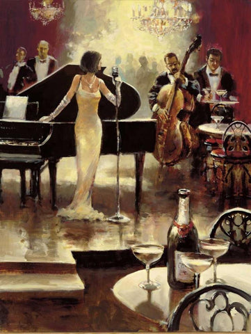 Jazz Night Out White Modern Wood Framed Art Print with Double Matting by Heighton, Brent