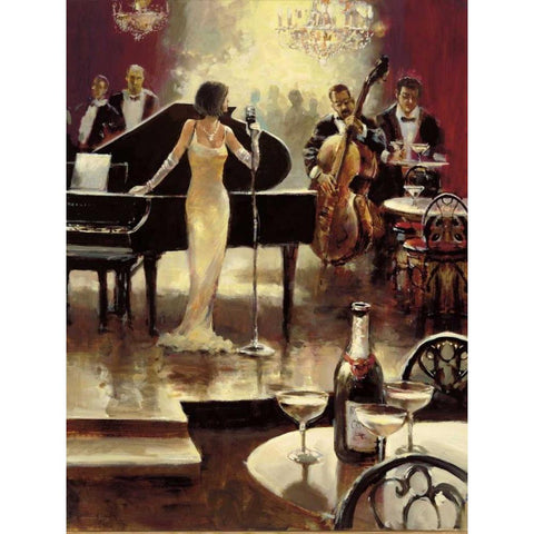Jazz Night Out Black Modern Wood Framed Art Print with Double Matting by Heighton, Brent