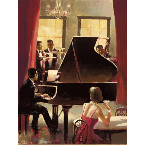 Piano Jazz White Modern Wood Framed Art Print by Heighton, Brent