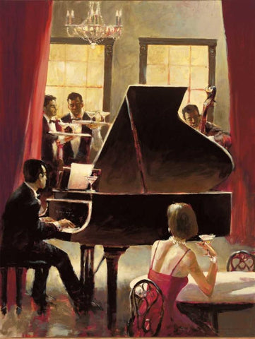 Piano Jazz White Modern Wood Framed Art Print with Double Matting by Heighton, Brent