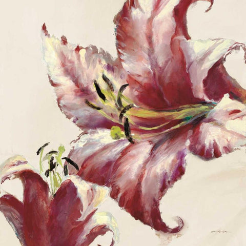 Blooming Lily On Cream Black Ornate Wood Framed Art Print with Double Matting by Heighton, Brent