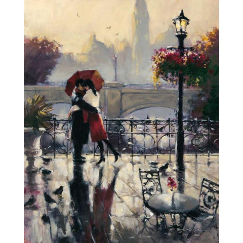 Romantic Embrace Black Modern Wood Framed Art Print with Double Matting by Heighton, Brent