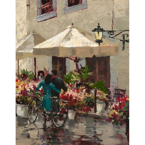 Flower Market Street Black Modern Wood Framed Art Print with Double Matting by Heighton, Brent