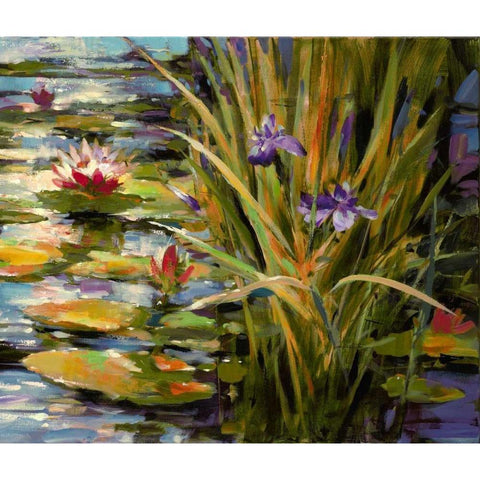 Pond Iris Gold Ornate Wood Framed Art Print with Double Matting by Heighton, Brent