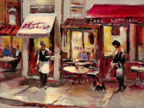 Sidewalk Bistro White Modern Wood Framed Art Print with Double Matting by Heighton, Brent