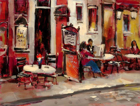Sidewalk Cafe Black Ornate Wood Framed Art Print with Double Matting by Heighton, Brent