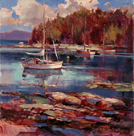 Peaceful Cove White Modern Wood Framed Art Print with Double Matting by Heighton, Brent