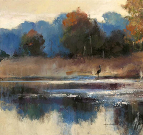 Heron Landscape 1 White Modern Wood Framed Art Print with Double Matting by Heighton, Brent