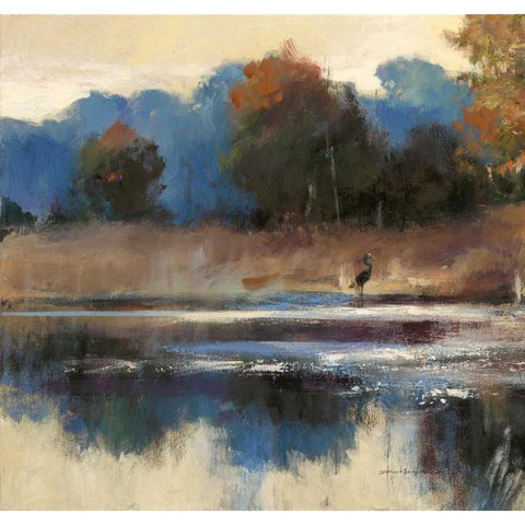 Heron Landscape 1 Black Modern Wood Framed Art Print with Double Matting by Heighton, Brent